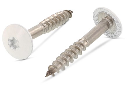Schroeven voor Trespa® RVS A2 4,8x25 in RAL 9010 zuiverwit 100 stuks