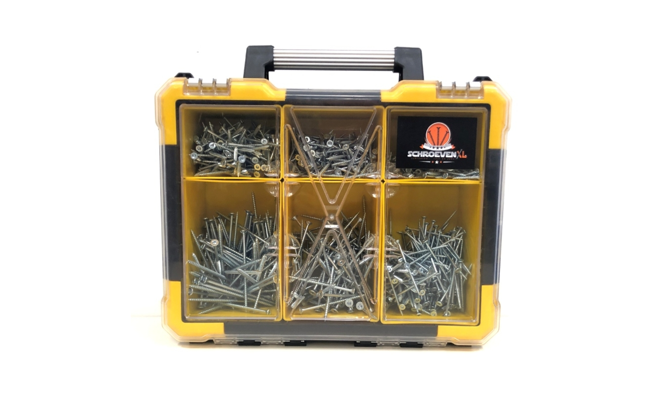 cassette Toeval neef Spaanplaatschroeven assortiment 1000 delig in stevige koffer